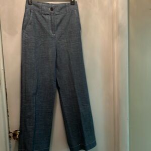 NWOT, JCrew 00, high waisted chambray jean trousers outlined in while trim.